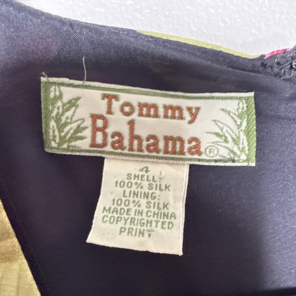 Tommy Bahama 100% Silk Tropical Hibiscus Faux Wrap Sheath Dress Size 4 Resort - Picture 6 of 16